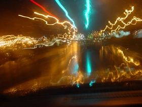 Shot Through Automobile Windshield in Rain, camera movement, photograph by Rick Doble