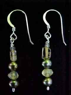 Green freshwater pearl earrings with citrine - $29