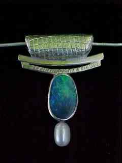 Sterling pendant with opal and pearl - $285