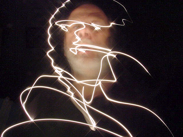 light painting, digital photography, self portrait with flashlight as light source