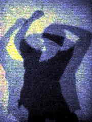 Shadows under a double steet lamp.